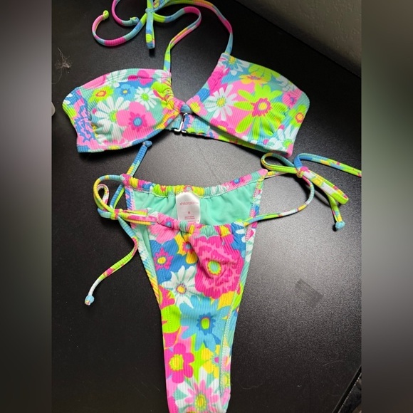 Xhilaration Other - Xhilaration Swimsuit Floral Pink Blue Mint Green Bikini 2 Piece Swimsuit Sz M